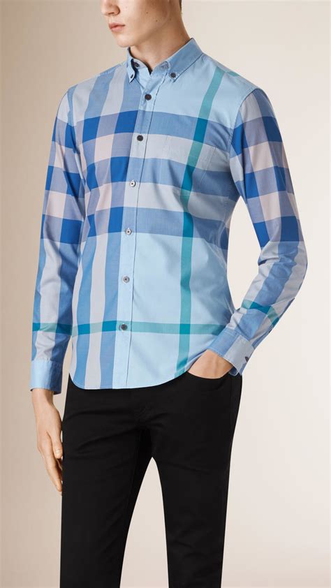 men burberry blue shirt|burberry men's check shirt.